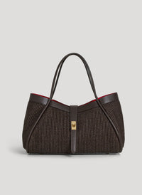 Mayfair Limited Edition Leather and Raffia Bag Dark Brown