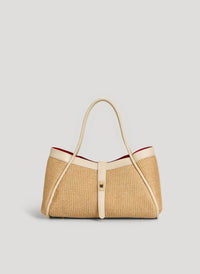 Mayfair Media Bag in Cream Leather and Raffia
