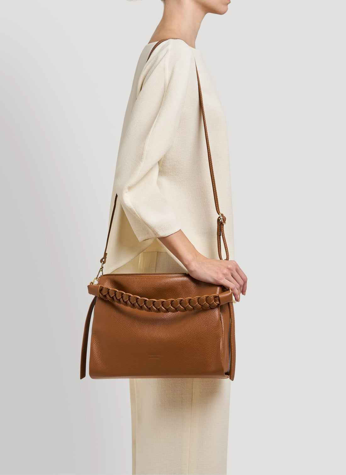 Borsa Braid in pelle Dollaro Cuoio