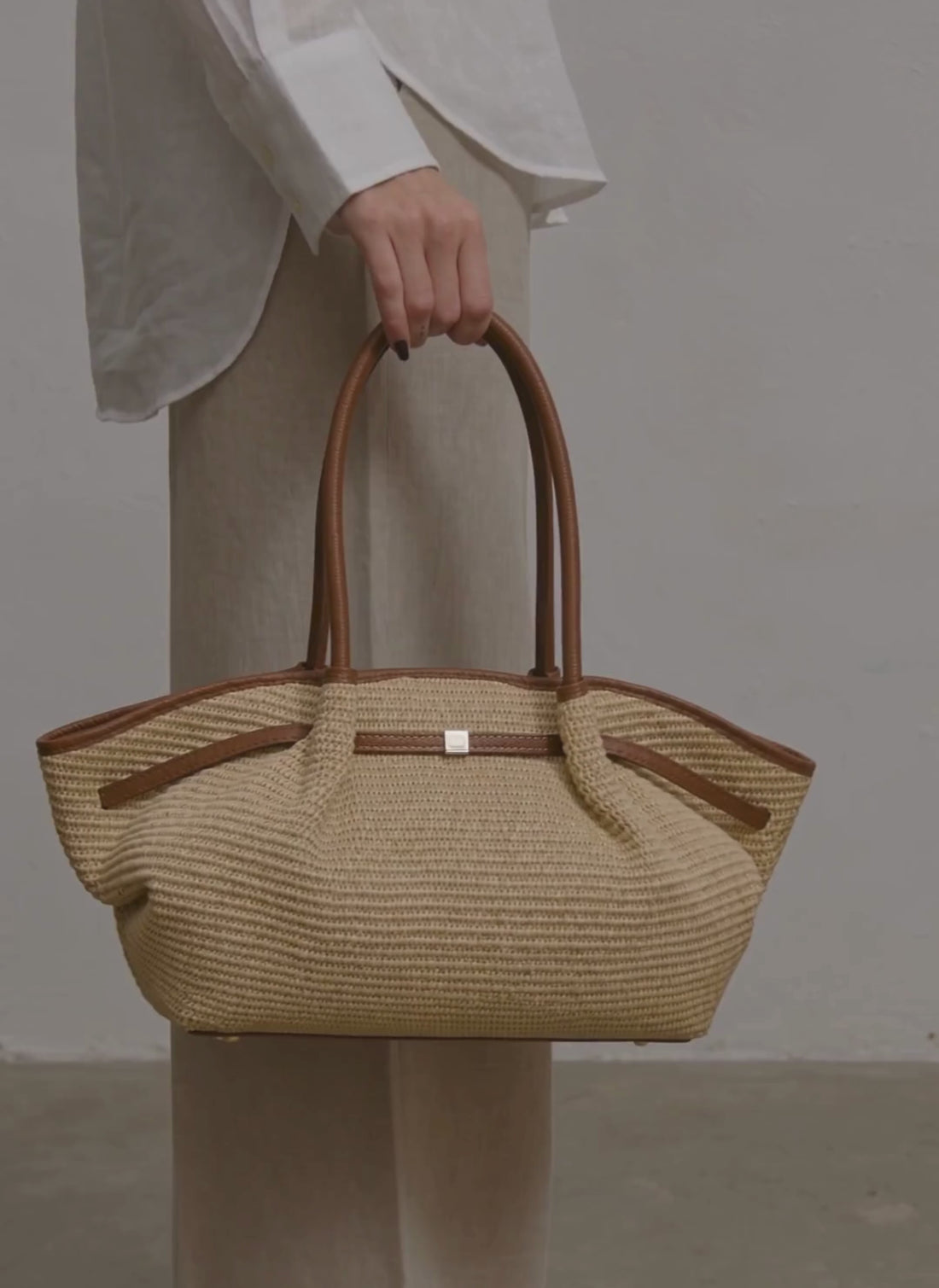 Borsa Brickell in pelle e Rafia Cuoio