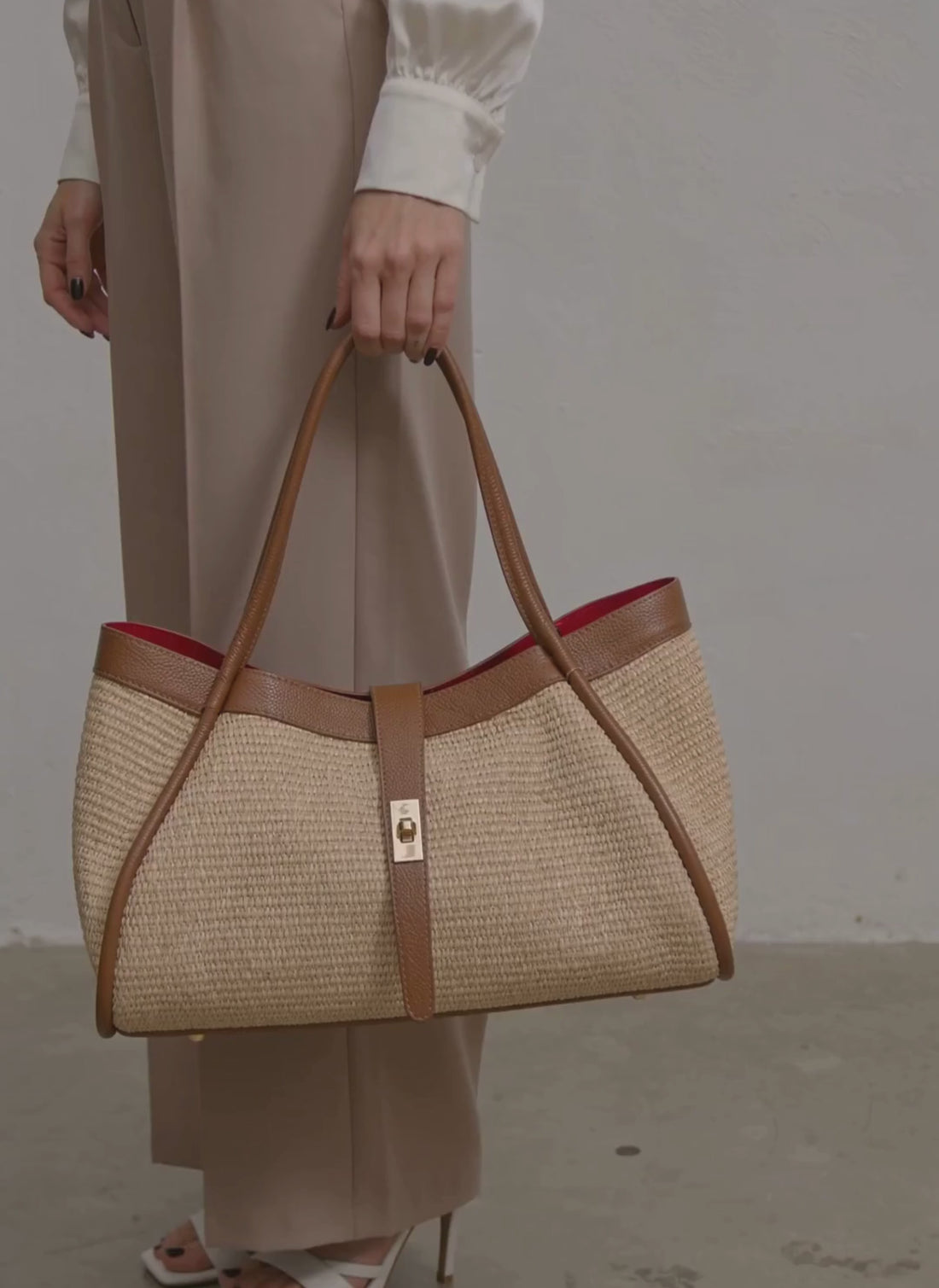 Borsa Mayfair in pelle e Rafia Cuoio