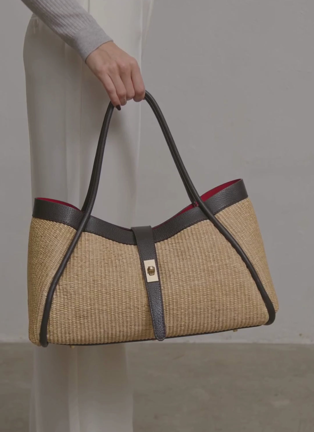 Borsa Mayfair in pelle e Rafia Testa di Moro