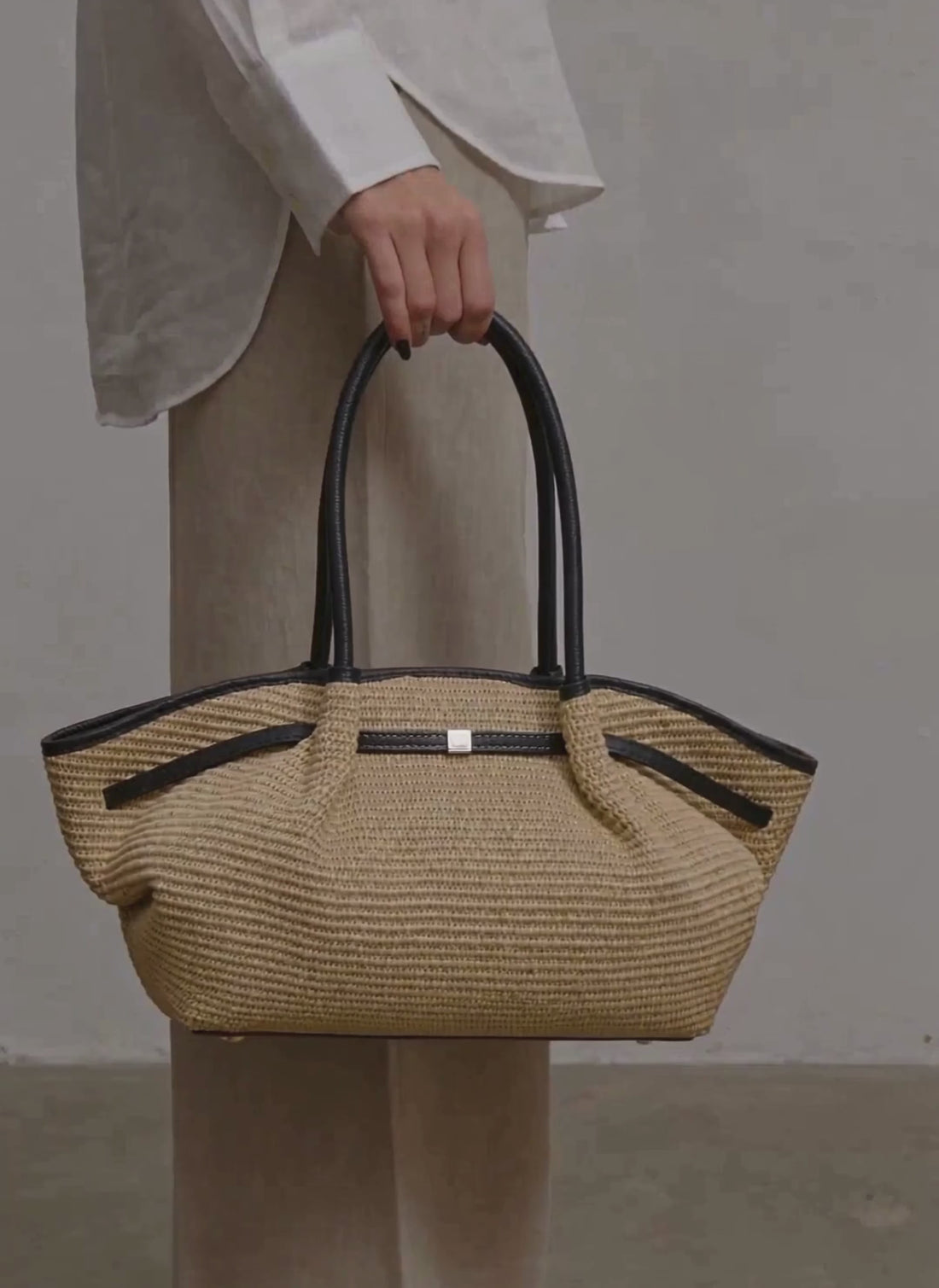 Borsa Brickell in pelle e Rafia Nera