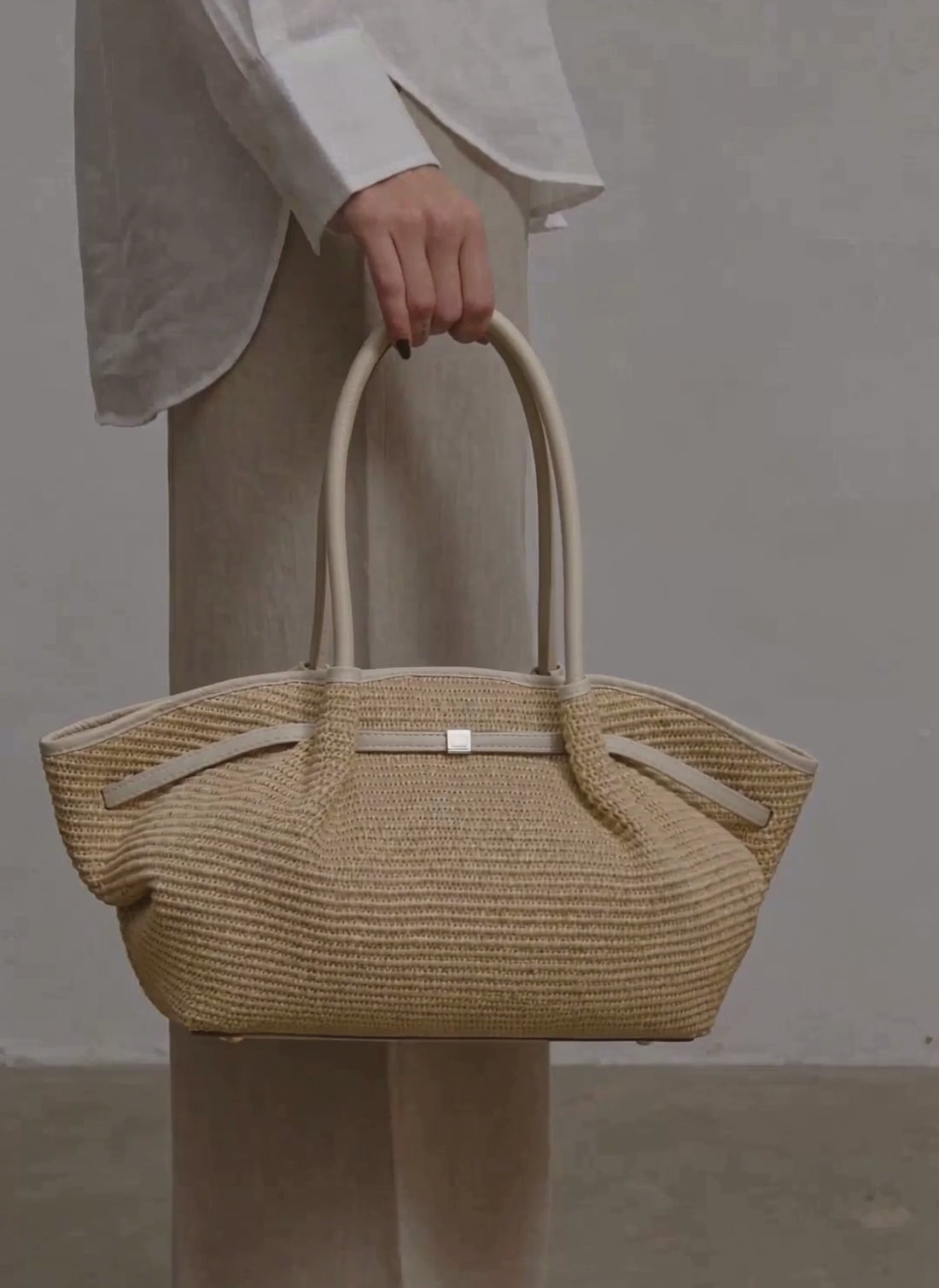 Borsa Brickell in pelle e Rafia Crema