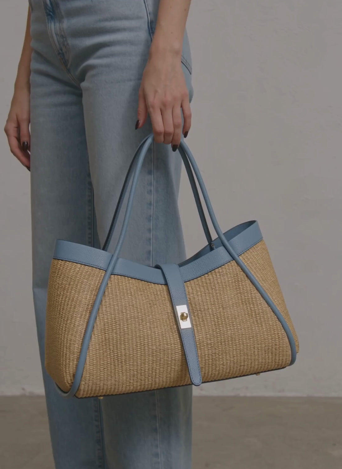 Borsa Mayfair in pelle e Rafia Denim