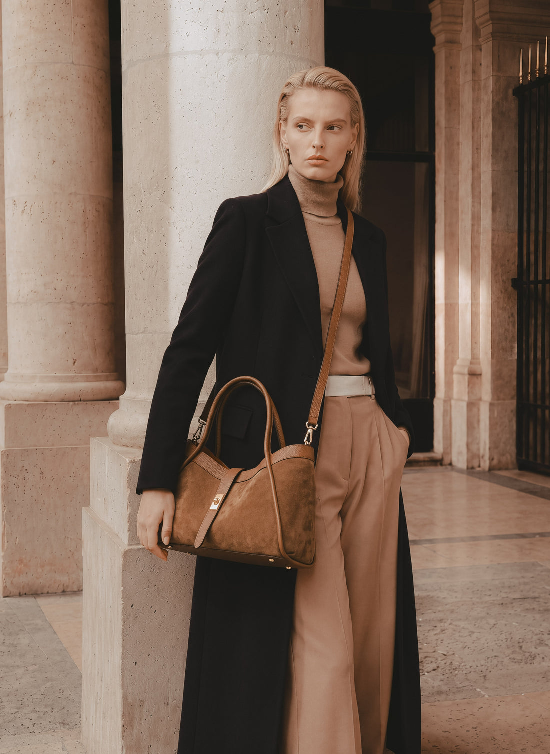 Borsa Mayfair Media in Camoscio e Pelle Togo Cuoio