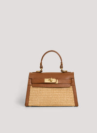 Victoria Leather and Raffia Bag Cuoio