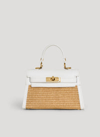 Victoria Bag in White Leather and Raffia
