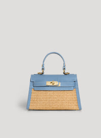Victoria Denim Leather and Raffia Bag