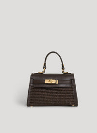 Victoria Limited Edition Leather and Raffia Bag Dark Brown